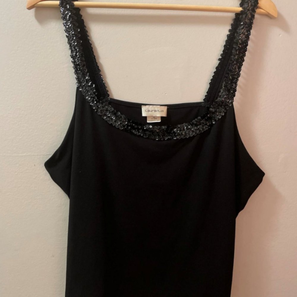 Elegant Laura Plus Black Sequined Tank Top, Size 3X